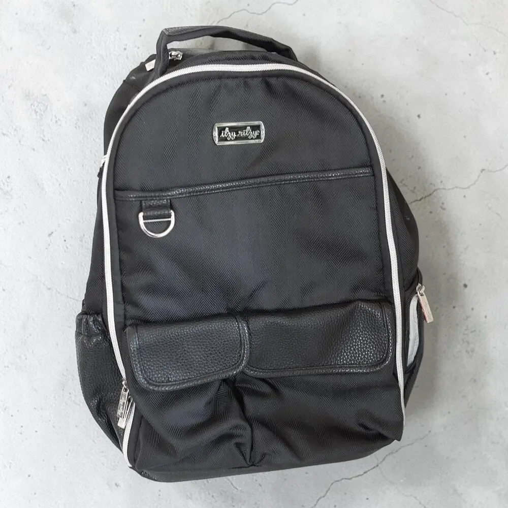Itzy Ritzy Boss Backpack Diaper Bag Black Herringbone 19x12x7